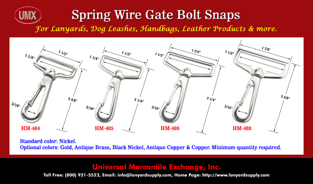 Big Eye Spring Wire Gate Bolt Snaps - For Wide Straps - Schematic Drawing.