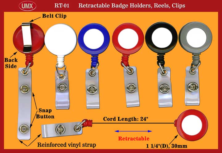Retractable Badge Reels with Plastic Straps for Badge Holders