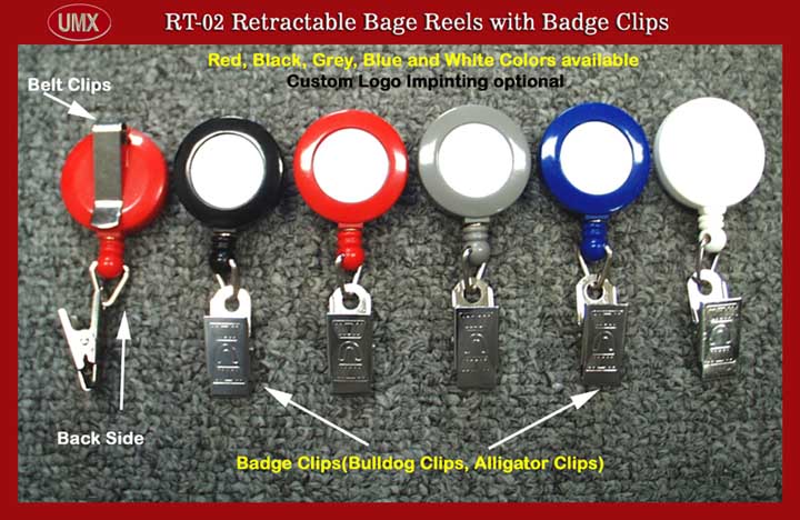 RT-02 Retractable Badge Reels with Badge Clips (Bull Dog, alligator Clips) for ID Card Holders