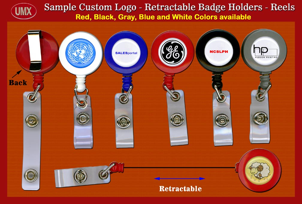 Custom domed-Logo Retractable Badge Reels with Plastic Straps for Badge Holders