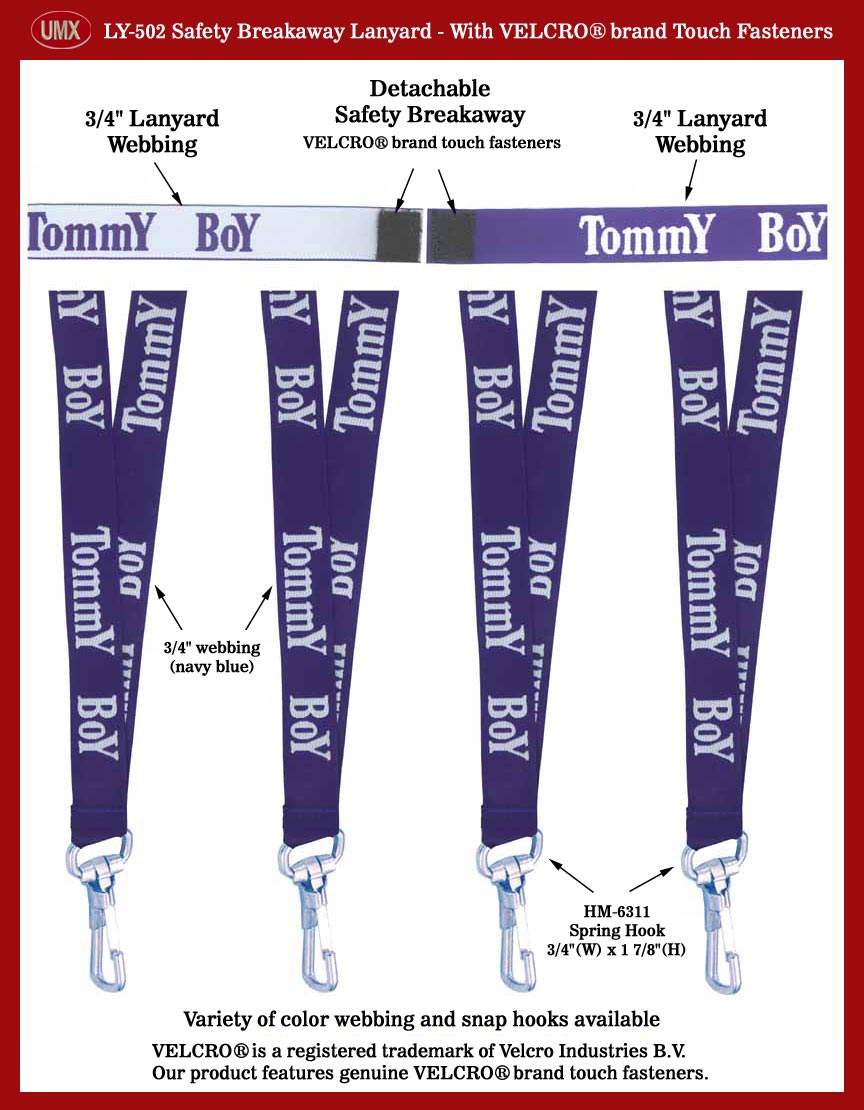 Safety Lanyards with Velcro Tape Fastener: Safety Breakaway and Detachable Lanyard
