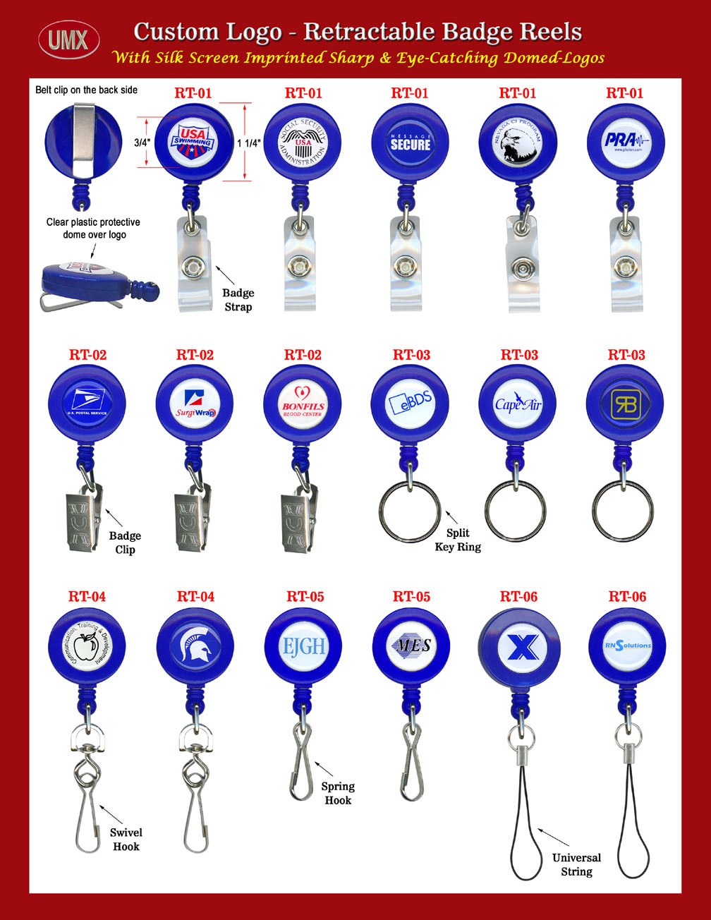 Custom Printed Badge Reels With Full CMYK and Pantone PMS Color Graphics Or Text Messages