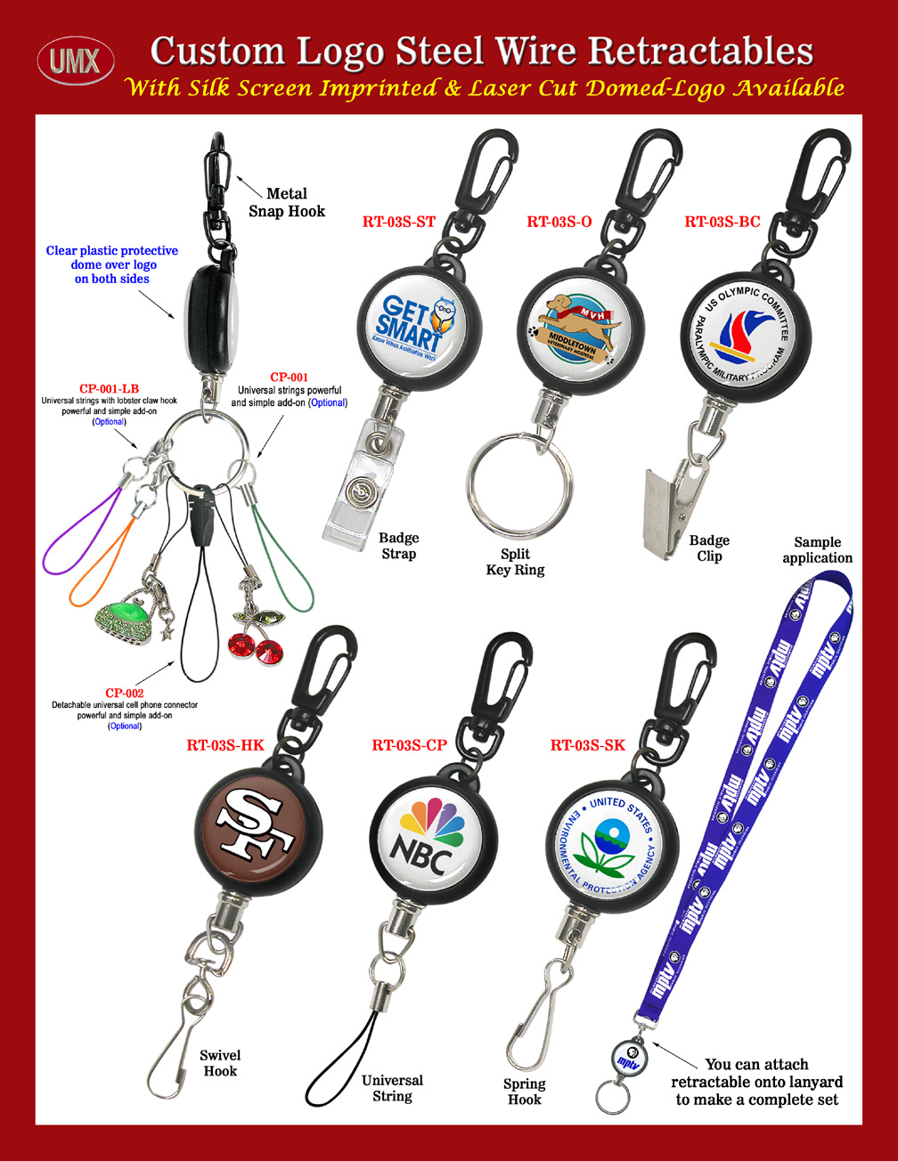 Custom Printed Retractable Name Badge Holders With Protected Domed Covers.