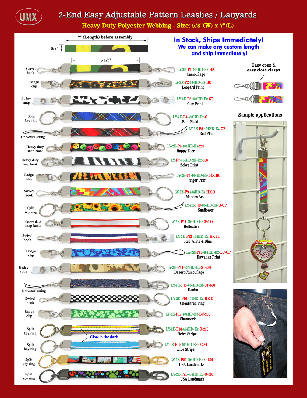The great designed Ez-Adjustable 2-end pre-printed lanyards come with 5/8" heavy duty pre-printed pattern polyester straps.