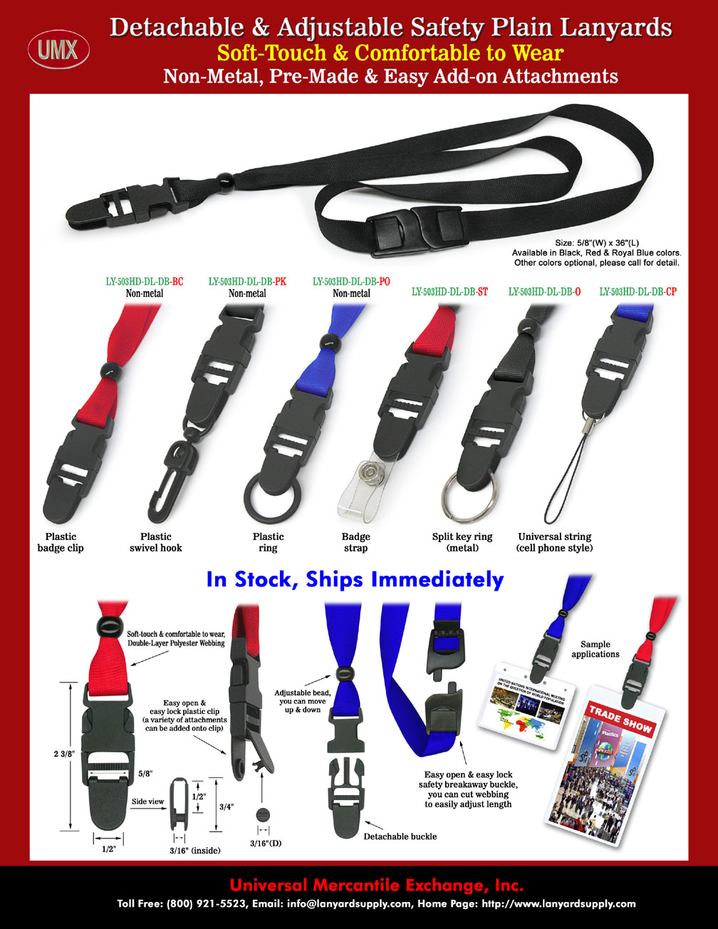 All In One Plain Lanyards With Detachable and Adjustable and Safety Breakaway Function