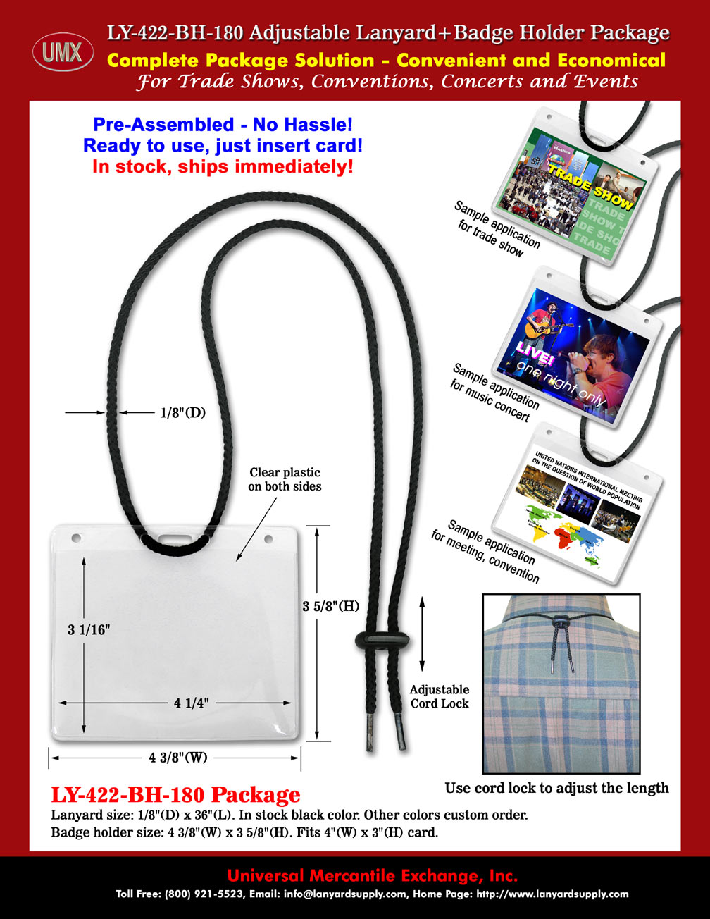 Adjustable Length and Pre-Assembled ID Badge Holders + Lanyards Package
