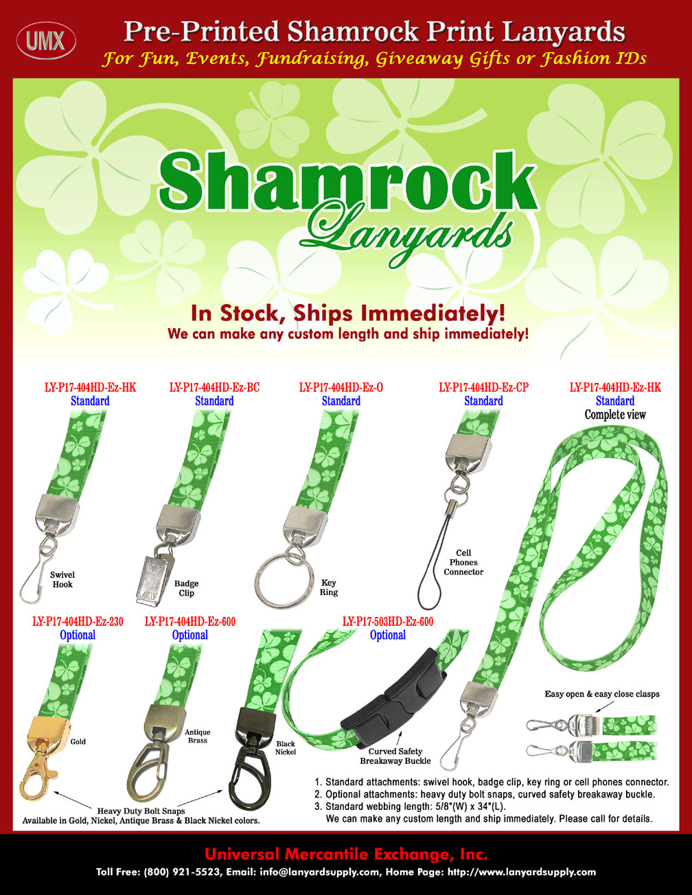 Shamrock Name Badge Lanyards with Shamrock Green Flower Patterns