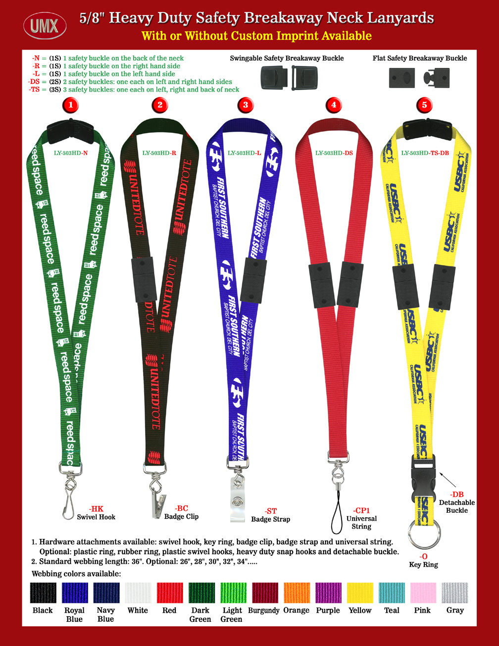 5/8" LY-503HD Most Popular Safety Name Badge Neck Lanyards.