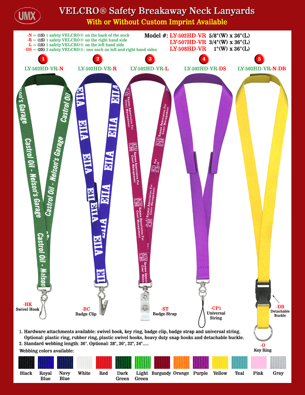 5/8", 3/4" and 1" Firmly Sewn Velcro Safety Name Tag Holder Lanyards.