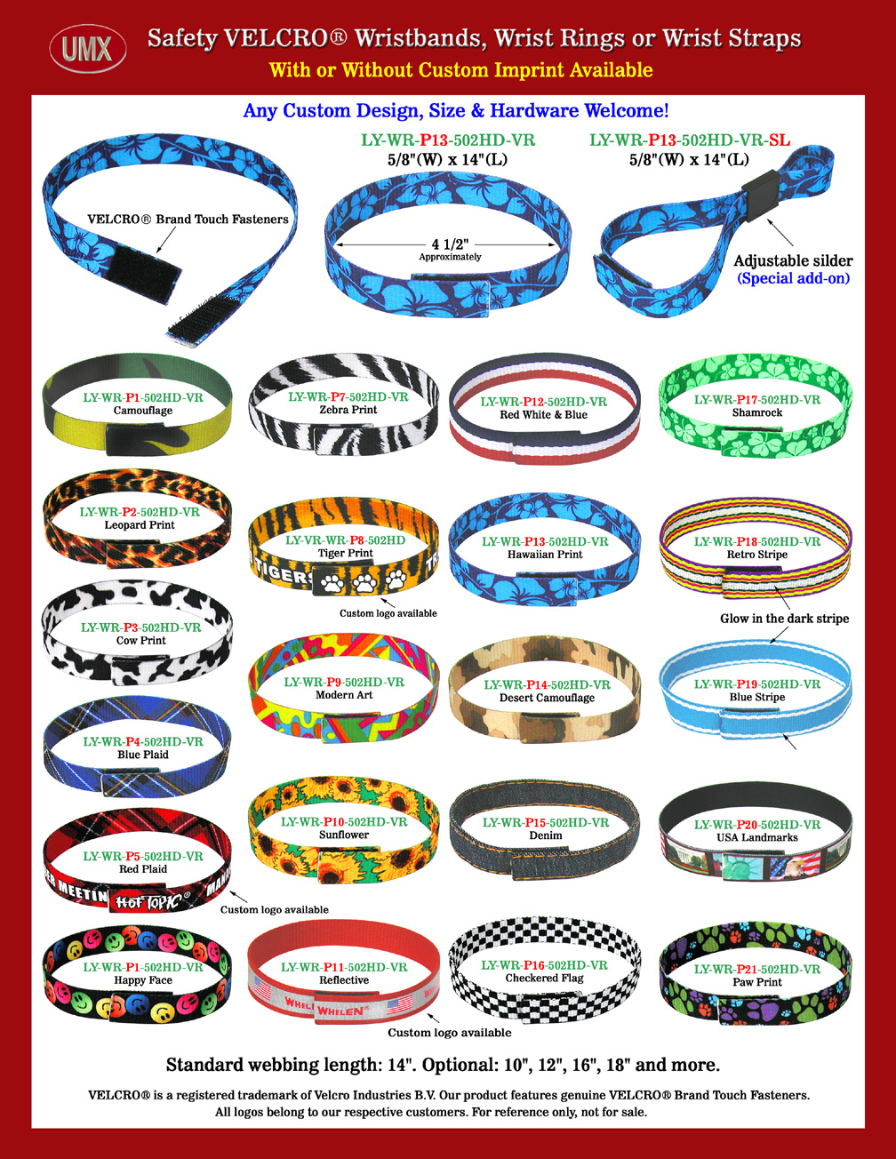 5/8" Funny And Unique Velcro Safety Wrist Band, Strap or Ring Lanyards With Cool Pre-Printed Themes.
