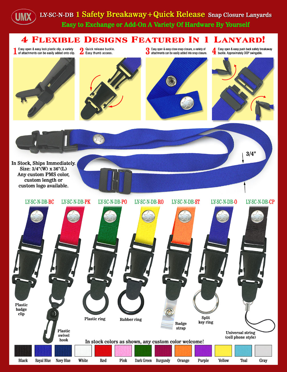Most-Picked 3/4&quot Quick Release Snap-On Safety Lanyards