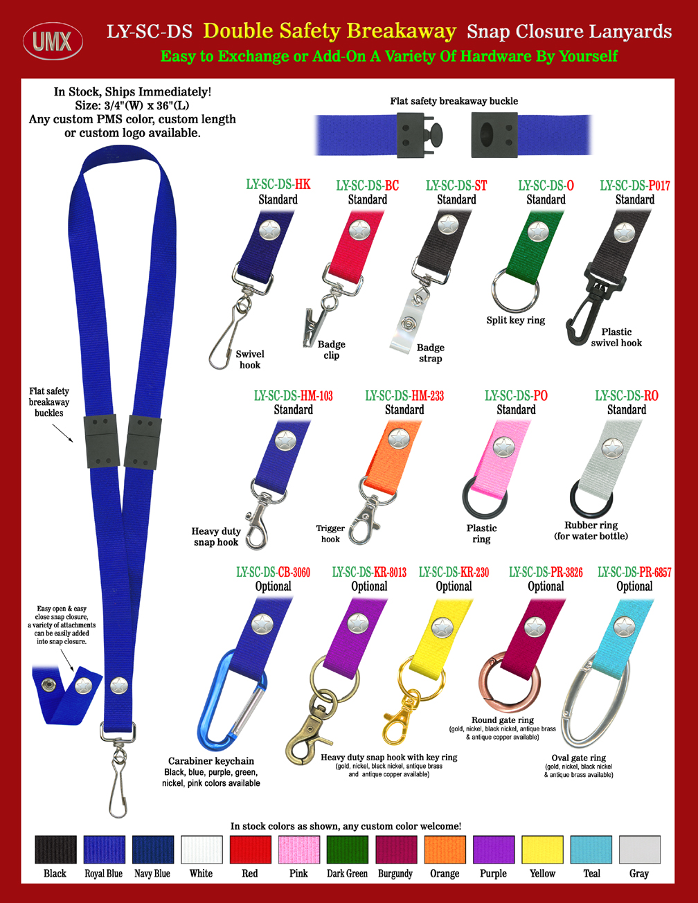 Double Safety Snap-Button Lanyards With Two Safety Breakaway