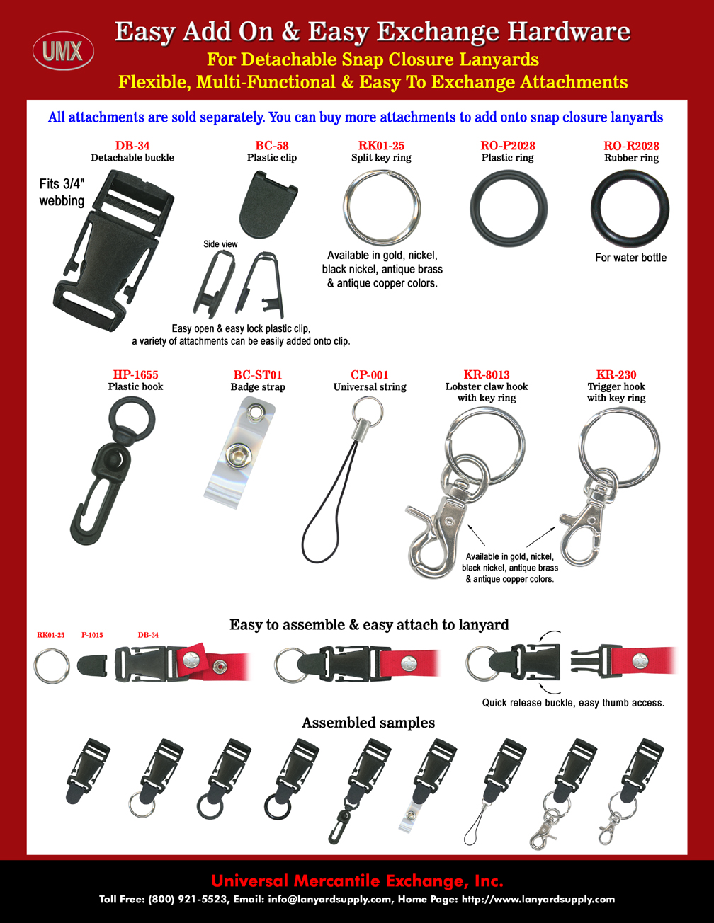 Exchangeable and Flexible Easy-Add-On Hardware For 3/4" Snap-On Lanyards