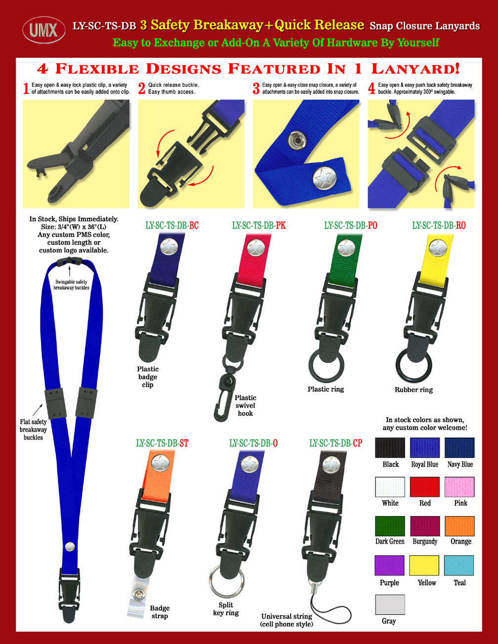 3/4" Quicik Release Snap-on Triple Safety Lanyards