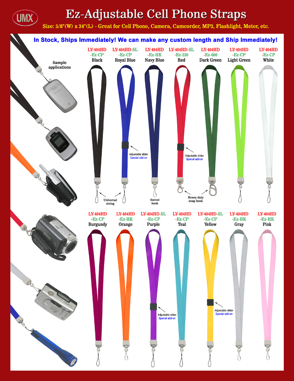 Ez-Adjustable Plain Cell Phone Strap Supplies and Solid Color Cell Phone Strap Manufacturers