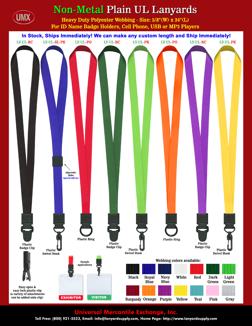 Non-Metal Plain Color Universal Link Lanyards - 5/8" Scan-Safe Lanyards With 13-Colors In Stock.