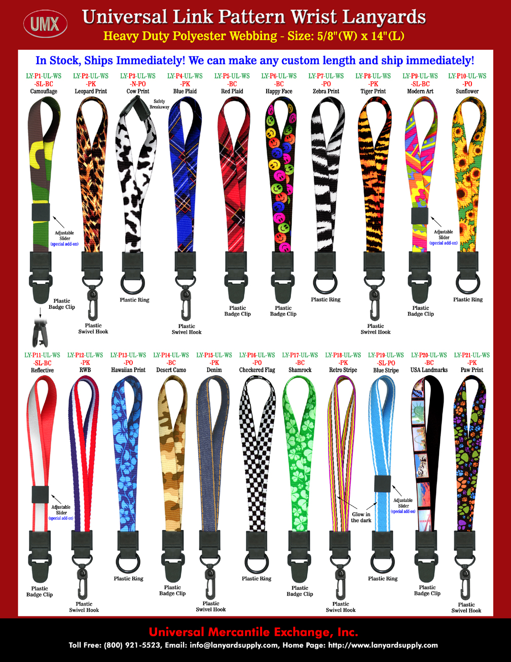Unique Designed All Plastic Pre-Printed Universal Link Wrist Lanyards - Scan-Safe Wrist Lanyards With More Than 20 Themes In Stock.