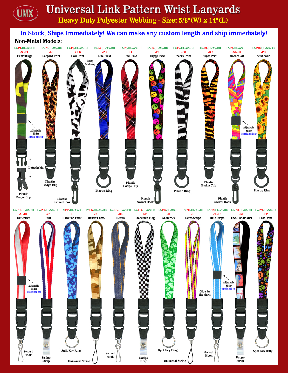 5/8" Pre-Printed Universal Link Quick Release Wrist Lanyards - Scan-Safe Wrist Lanyards With More Than 20 Themes In Stock.